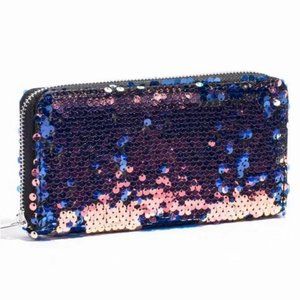 NEW sequins blue orange pink reversible wallet
